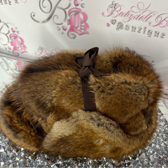 Beaver fur hat toque winter handmade ribbon tie up top military style warm furry - Picture 2 of 10
